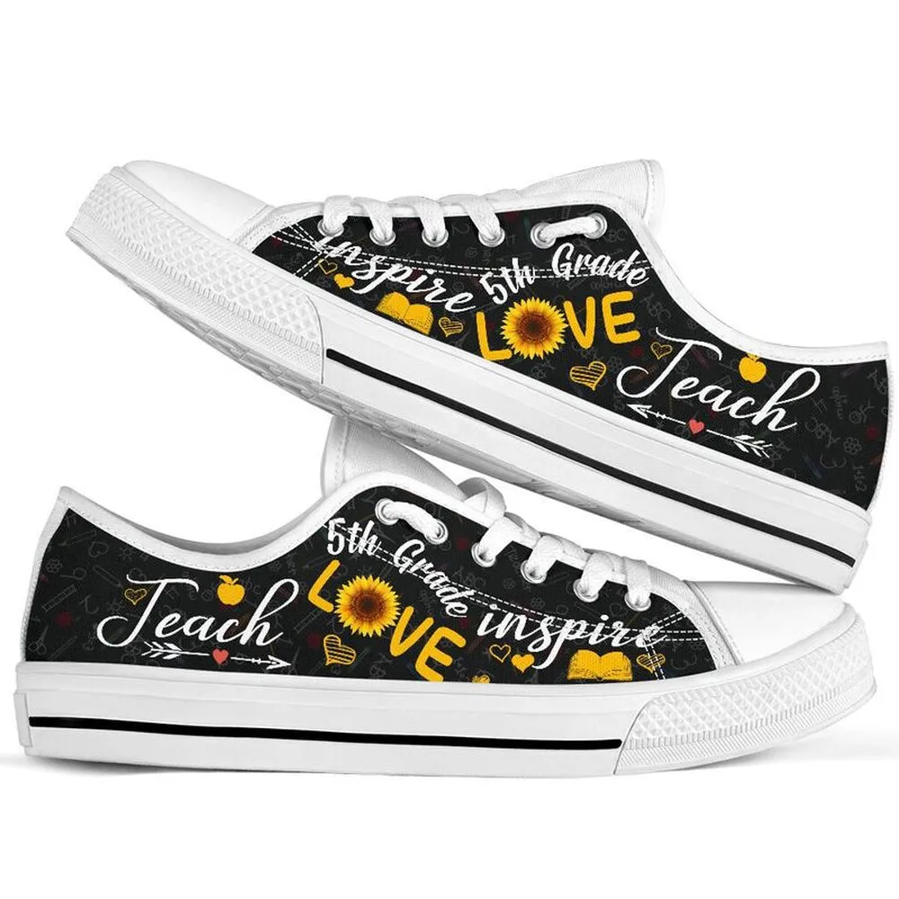 5Th Grade Teach Sunflower Low Top Shoes, Teacher Shoes, Low Top Sneakers