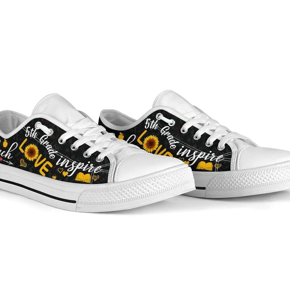 5Th Grade Teach Sunflower Low Top Shoes, Teacher Shoes, Low Top Sneakers