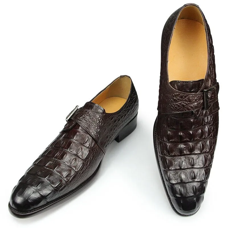 CrocoChic Leather Embossed Monkstrap Dress Shoes