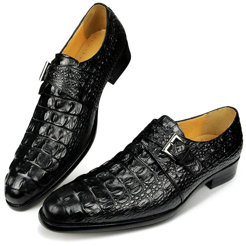 CrocoChic Leather Embossed Monkstrap Dress Shoes