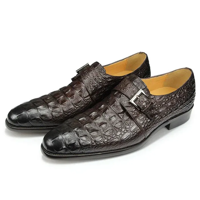 CrocoChic Leather Embossed Monkstrap Dress Shoes