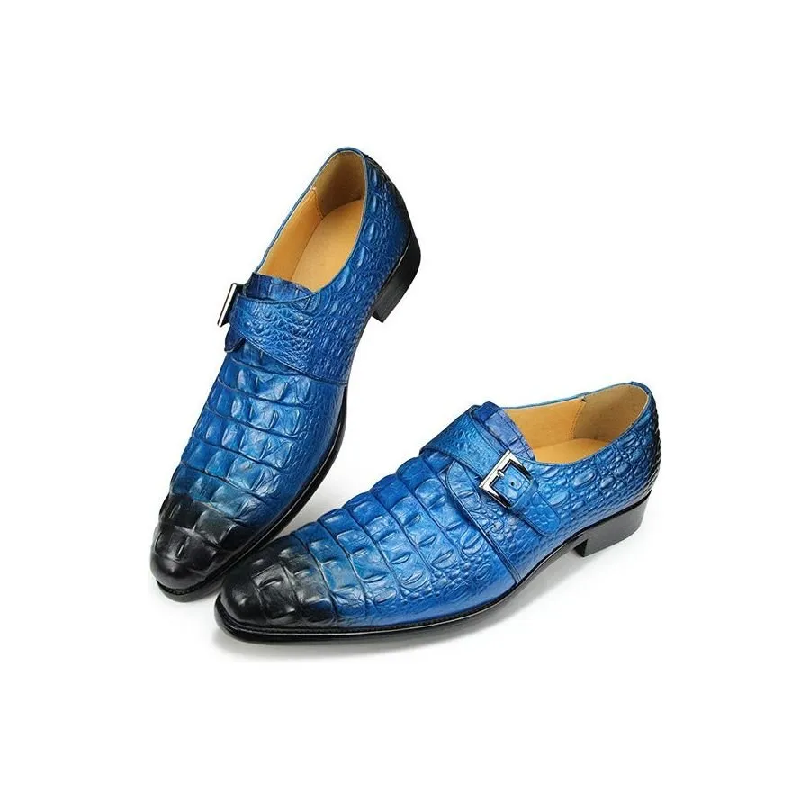 CrocoChic Leather Embossed Monkstrap Dress Shoes