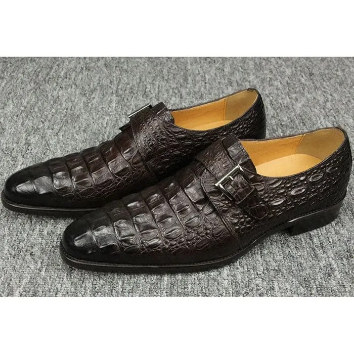 CrocoChic Leather Embossed Monkstrap Dress Shoes