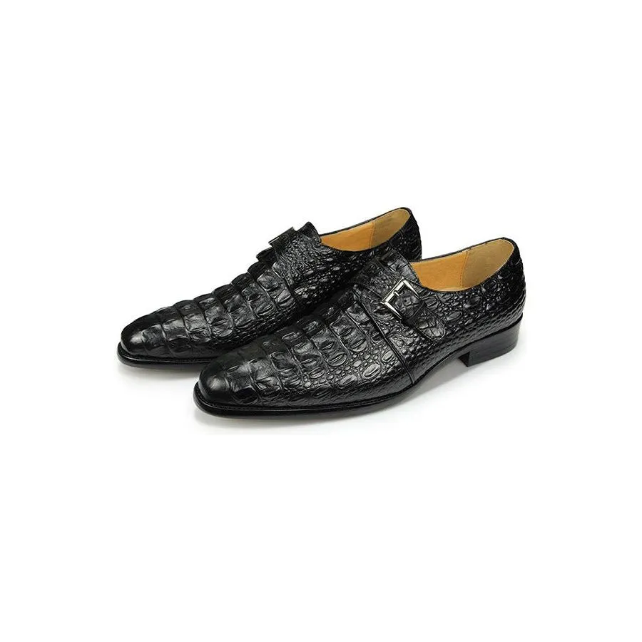 CrocoChic Leather Embossed Monkstrap Dress Shoes