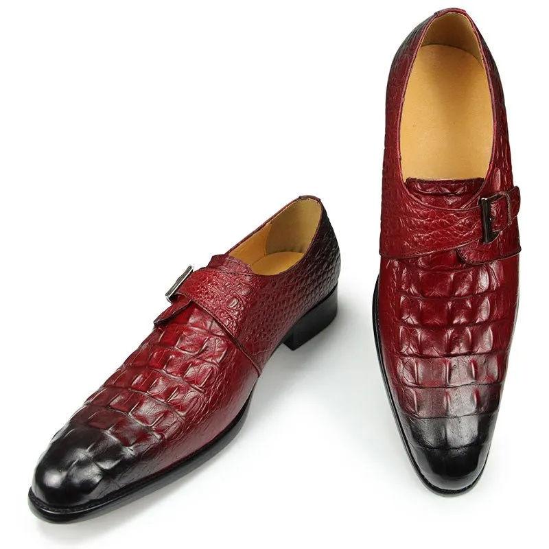 CrocoChic Leather Embossed Monkstrap Dress Shoes