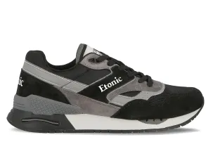 Etonic Stable Base sneakers in black mesh fabric and suede with multi-layer grey leather inserts