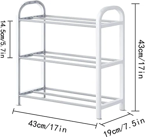 INDIAN DECOR 415607 Small Shoe Rack 3-Tier, Lightweight 5-7 Pairs Shoe Shelf Storage Organizer,Sturdy Metal Standing Narrow Shoe Shelf for Closet Entryway Hallway (White)