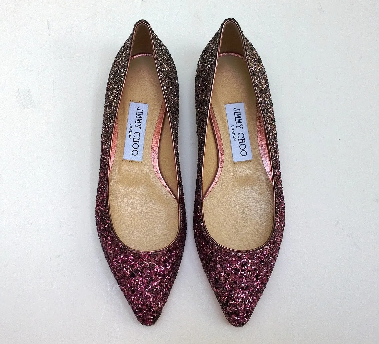 Jimmy Choo Romy Glitter Flats Candyfloss White Sand Pink Silver