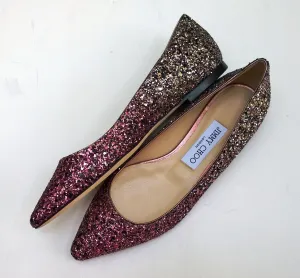 Jimmy Choo Romy Glitter Flats Candyfloss White Sand Pink Silver