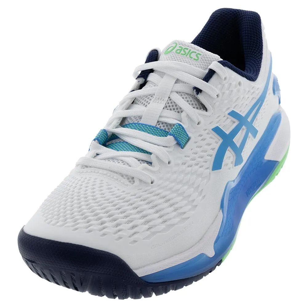 Mens Gel-Resolution 9 Tennis Shoes White and Digital Aqua