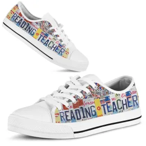 Reading Teacher License Plates Low Top Shoes, Teacher Shoes, Low Top Sneakers