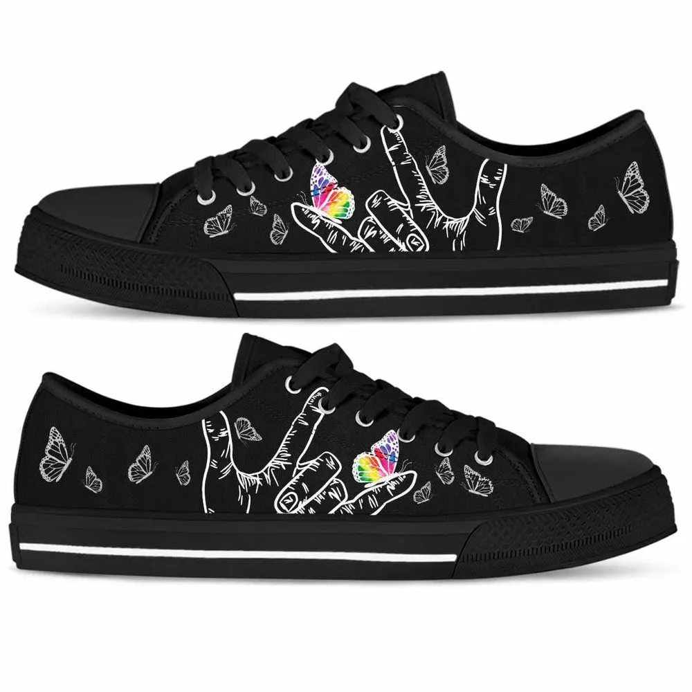 Sign Language Hand Butterfly Pattern Low Top Shoes, Teacher Shoes, Low Top Sneakers