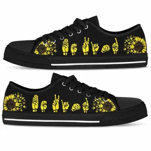 Sign Language Hands Pattern Sunflower Low Top Shoes, Teacher Shoes, Low Top Sneakers